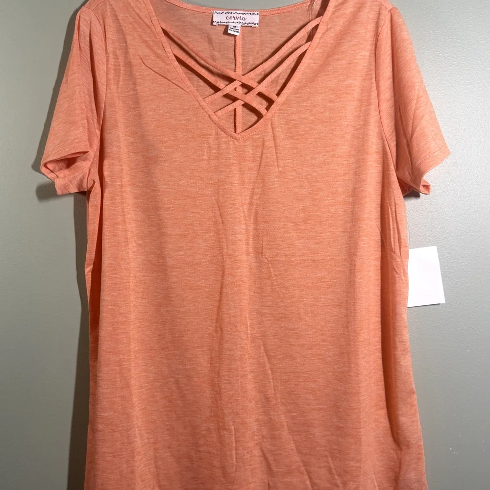 Orange Crisscross V-Neck Top - Picture 4 of 7